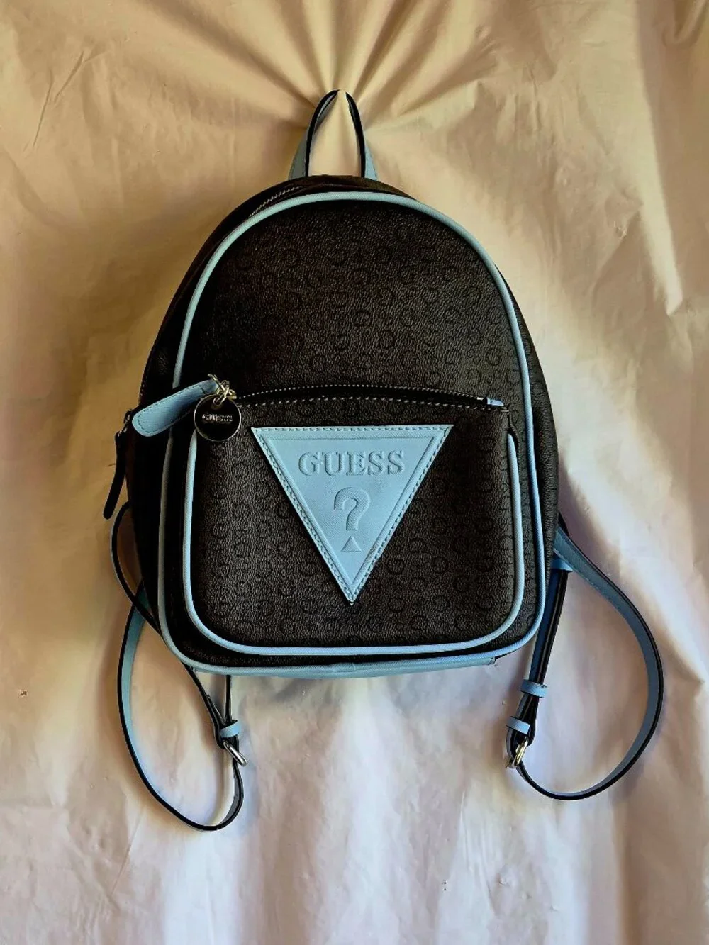 guess mini backpack blue Teddy Me plus handy pockets for essentials LEEZA SMALL JEANS BACKPACK on